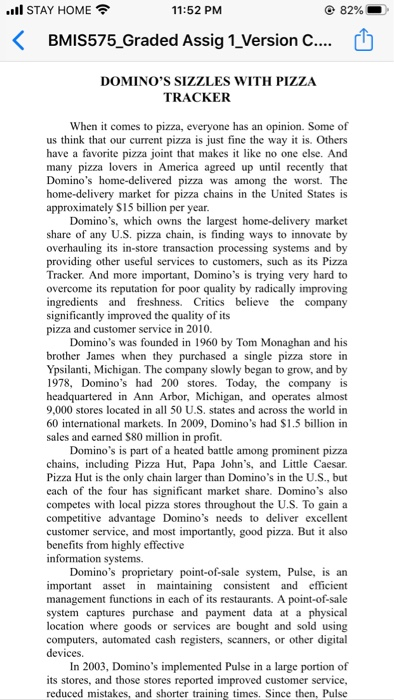 ... STAY HOME 11:52 PM 82% < BMIS575_Graded Assig