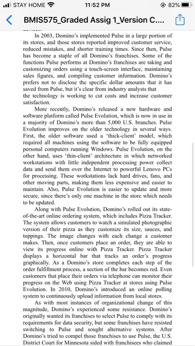 ... STAY HOME 11:52 PM 82% < BMIS575_Graded Assig