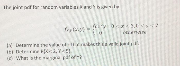 The joint pdf for random variables X and Y is