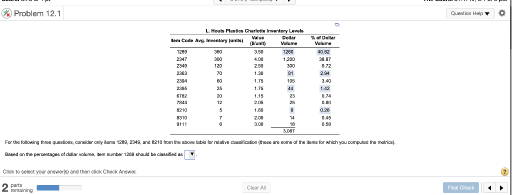 Problem 12.1 Question Help L. Houts Plastics