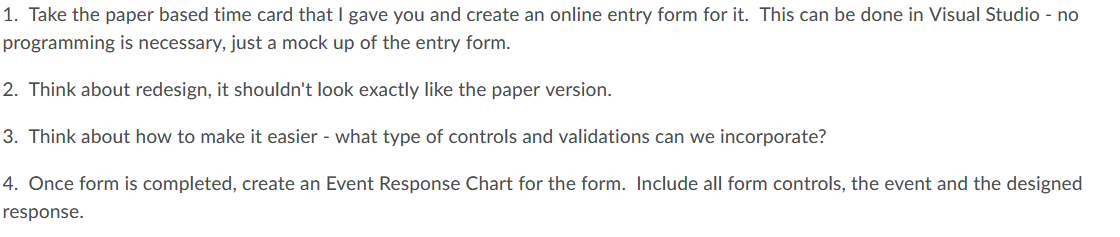 1. Take the paper based time card that I gave you