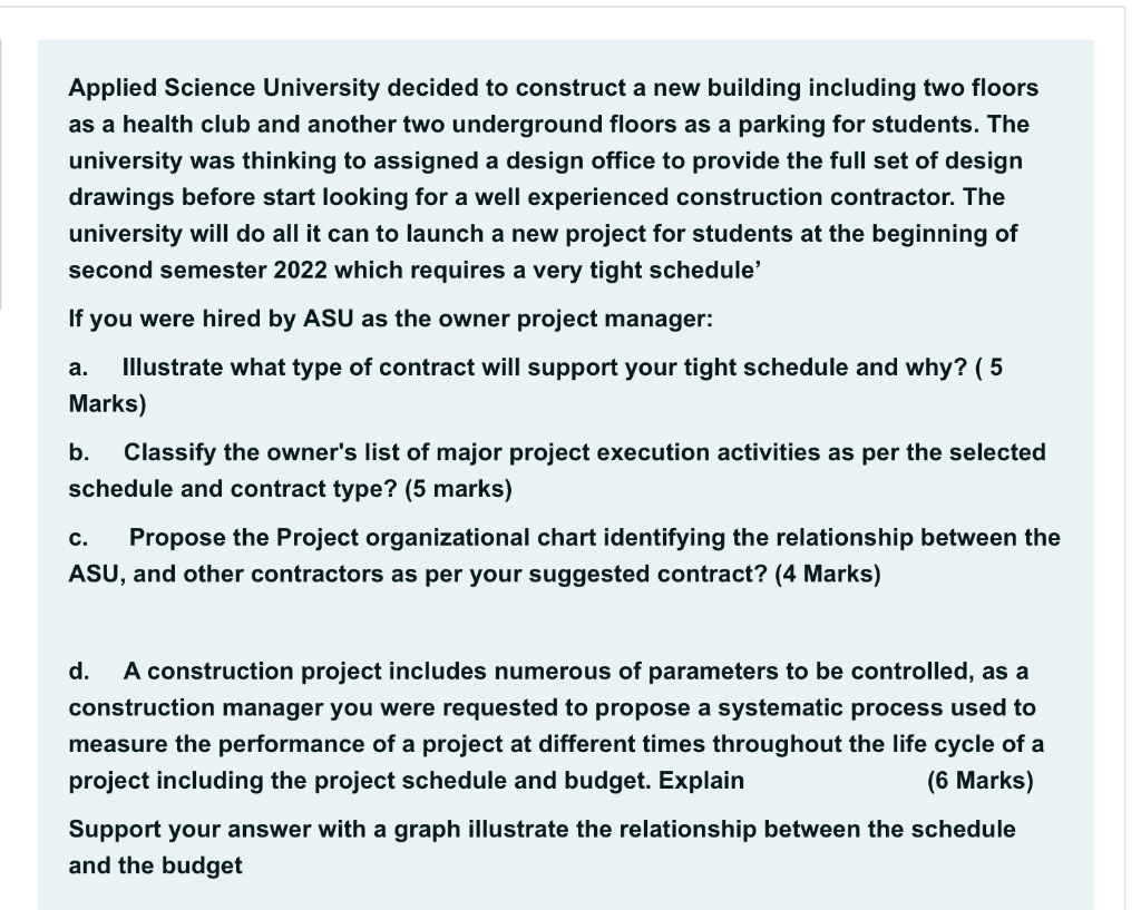 Applied Science University decided to construct a