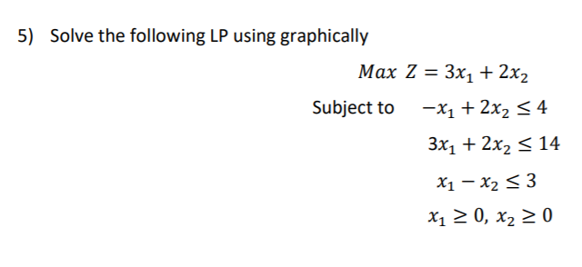 5) Solve the following LP using graphically Max Z