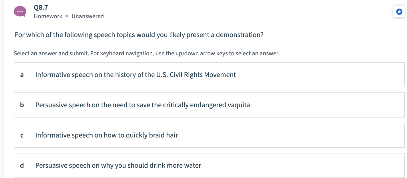 Q8.7 Homework Unanswered For which of the