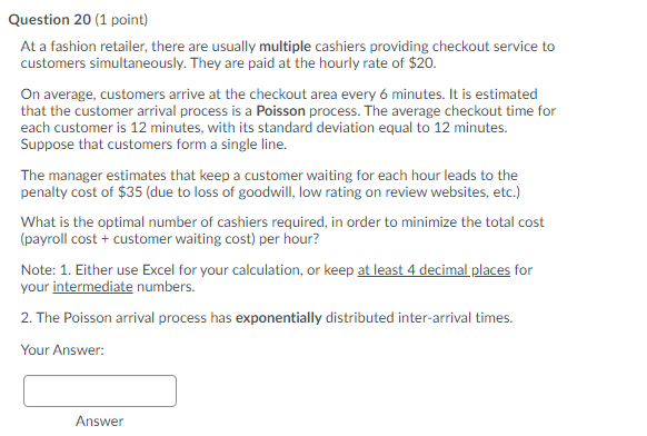 Question 20 (1 point) At a fashion retailer,