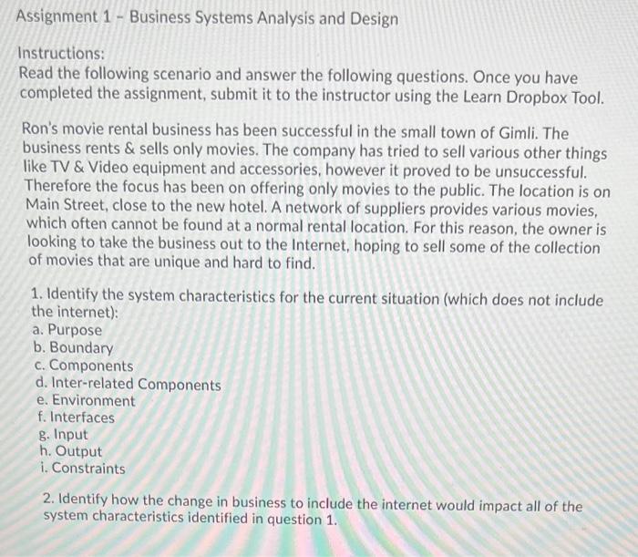 Assignment 1 - Business Systems Analysis and