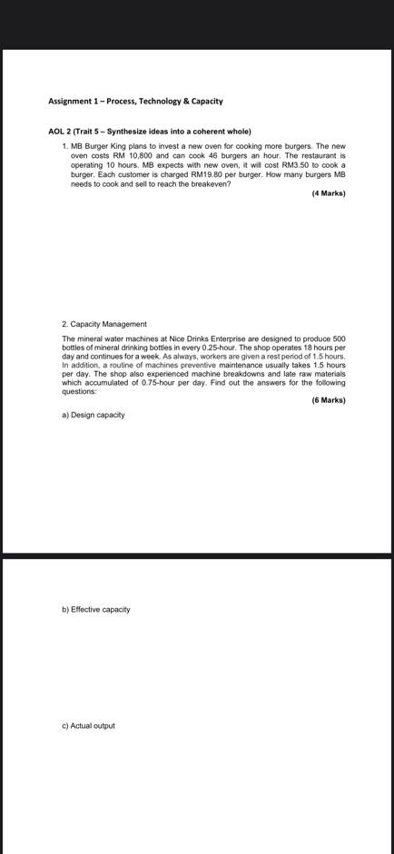 Assignment 1 - Process Technology & Capacity AOL