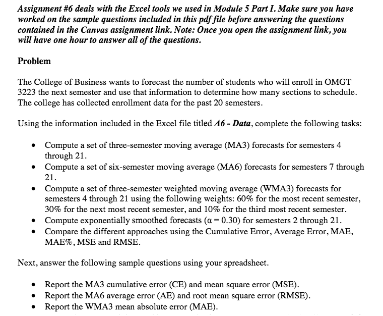 Answer numbered questions only Assignment #6