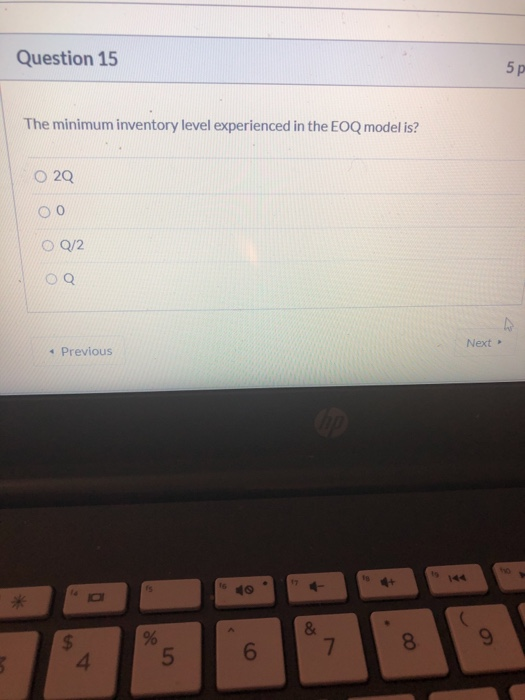 Question 15 5 The minimum inventory level