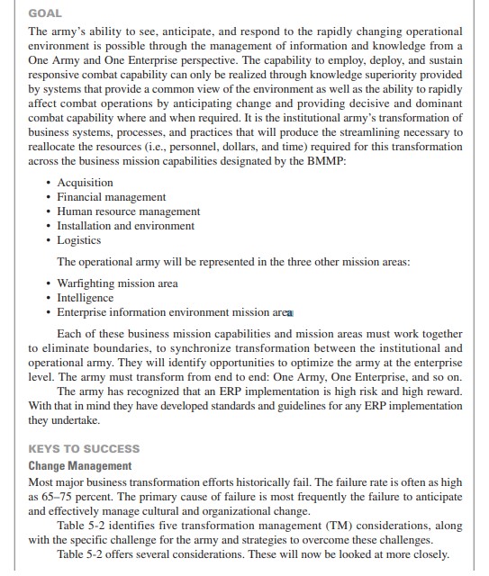 US Army 2. What were the key implementation
