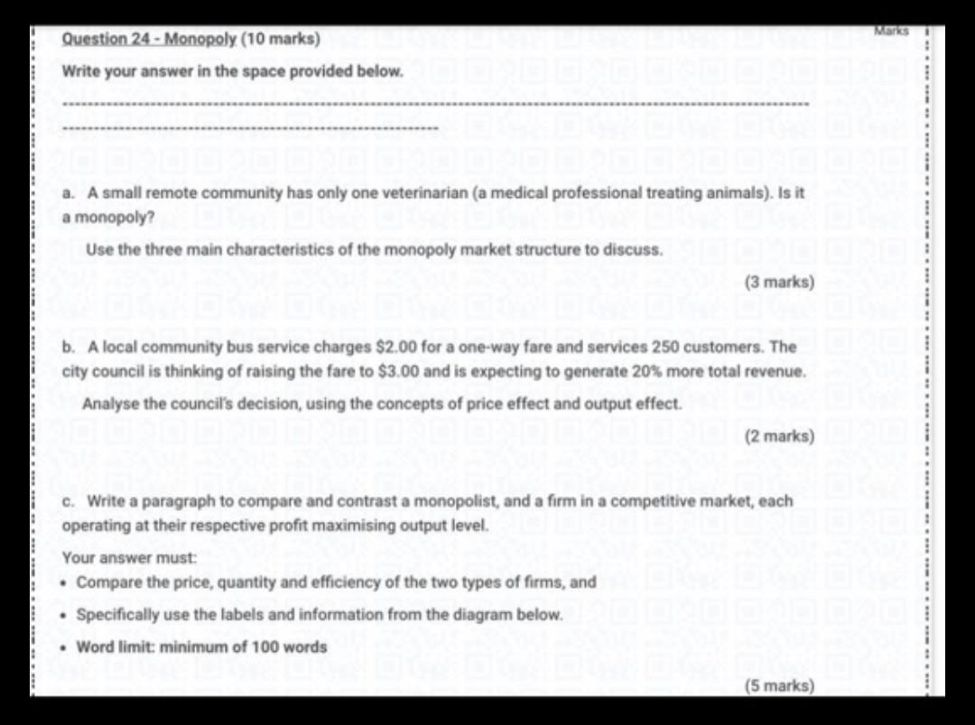 Mars Question 24 - Monopoly (10 marks) Write your