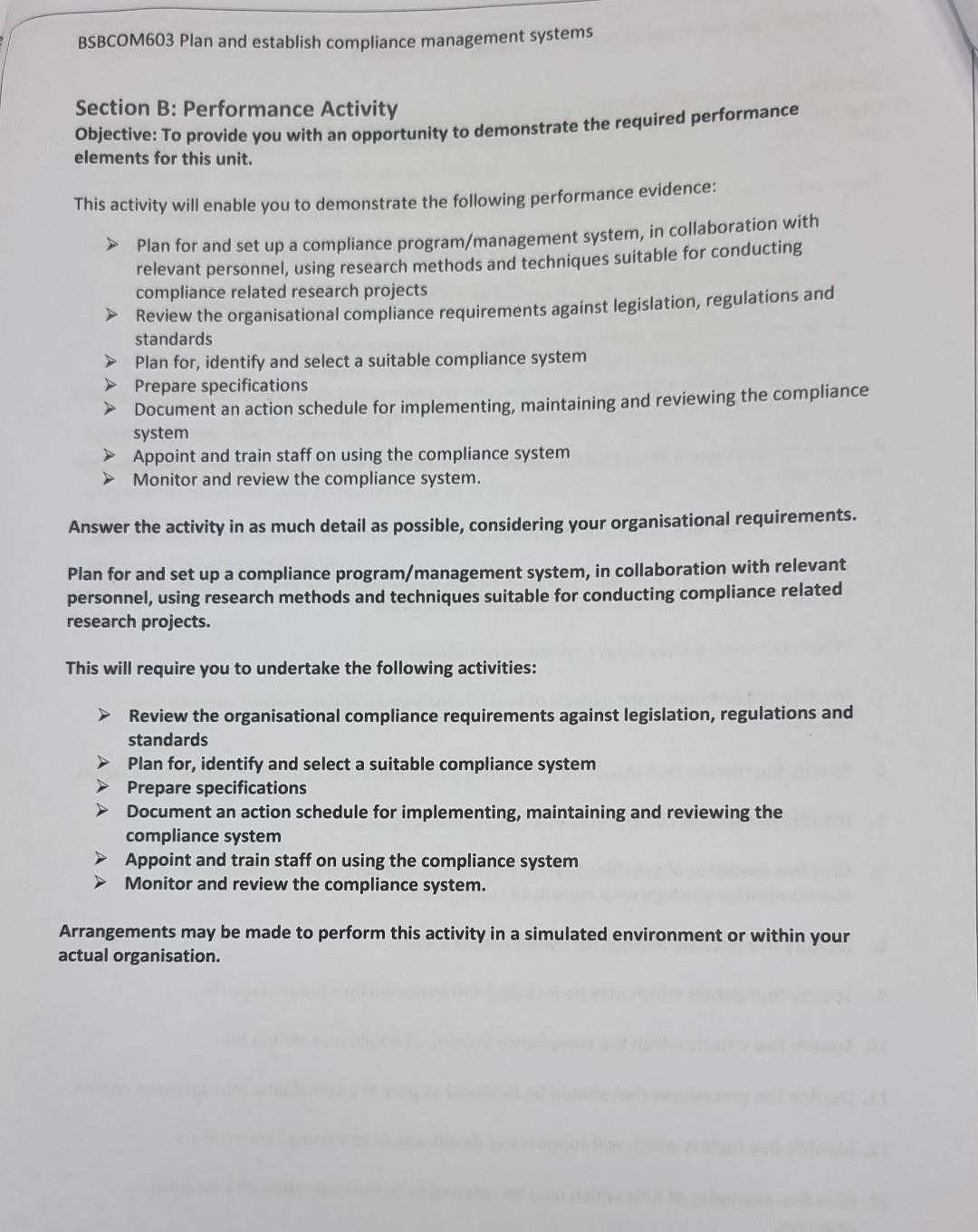 BSBCOM603 Plan and establish compliance