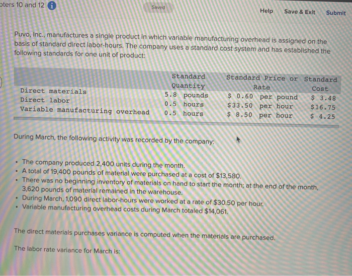 ters 10 and 12 A Saved Help Save & Exit Submit