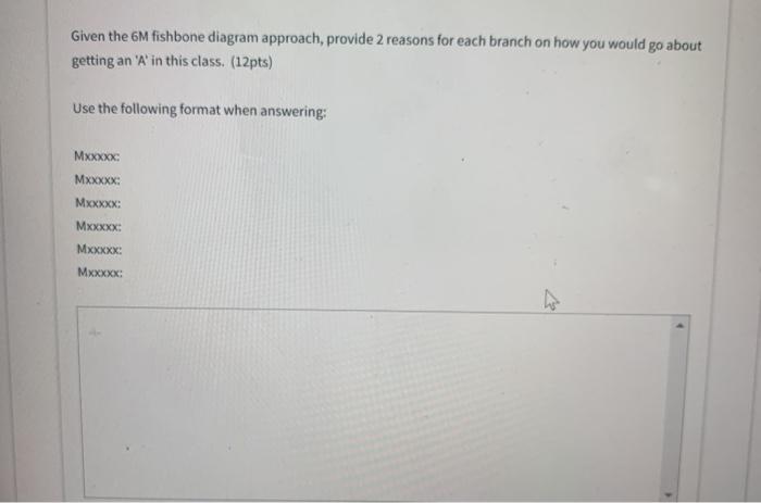 this is the full quesdion Given the 6M fishbone