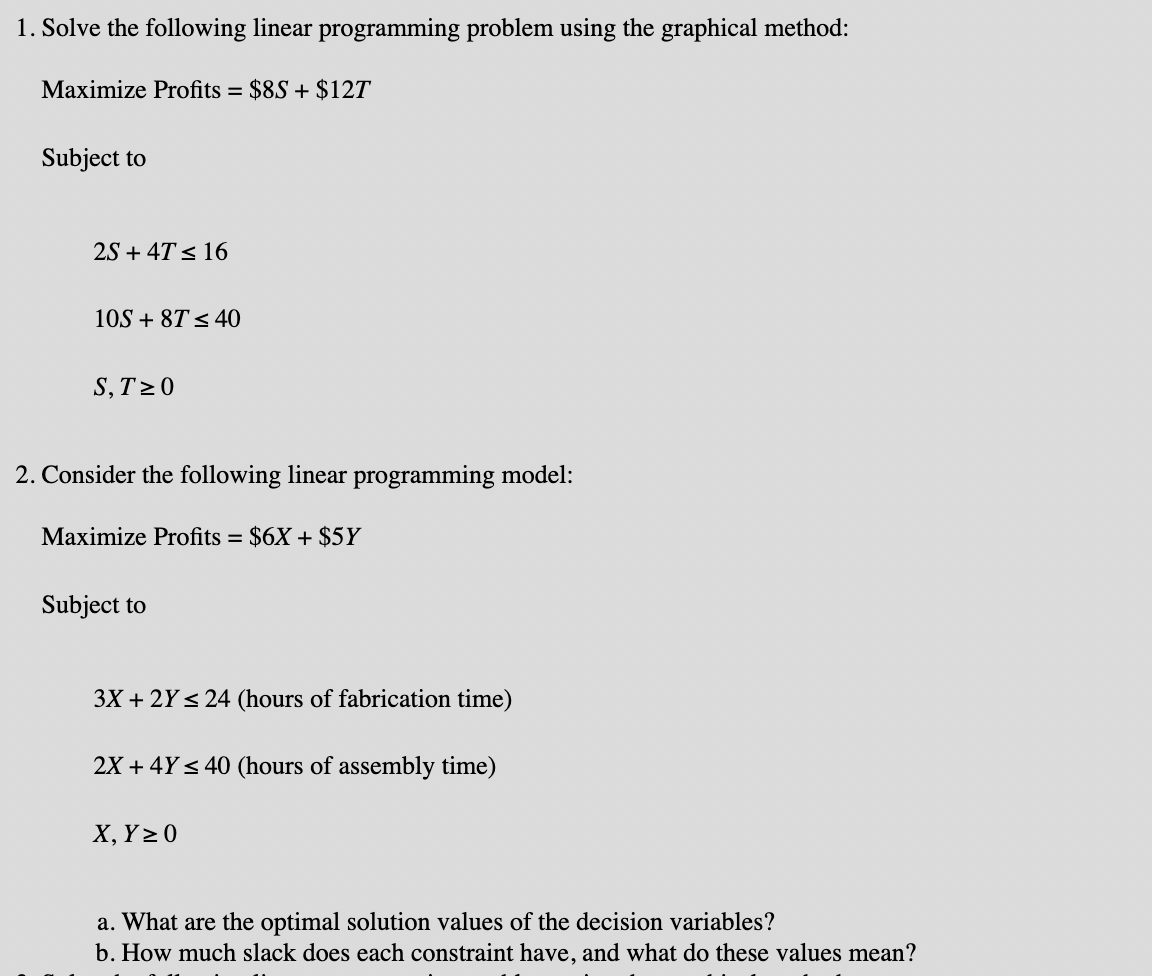 1. Solve the following linear programming problem