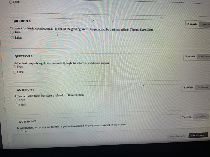 O False 2 points Save Art QUESTION 4 "Respect for