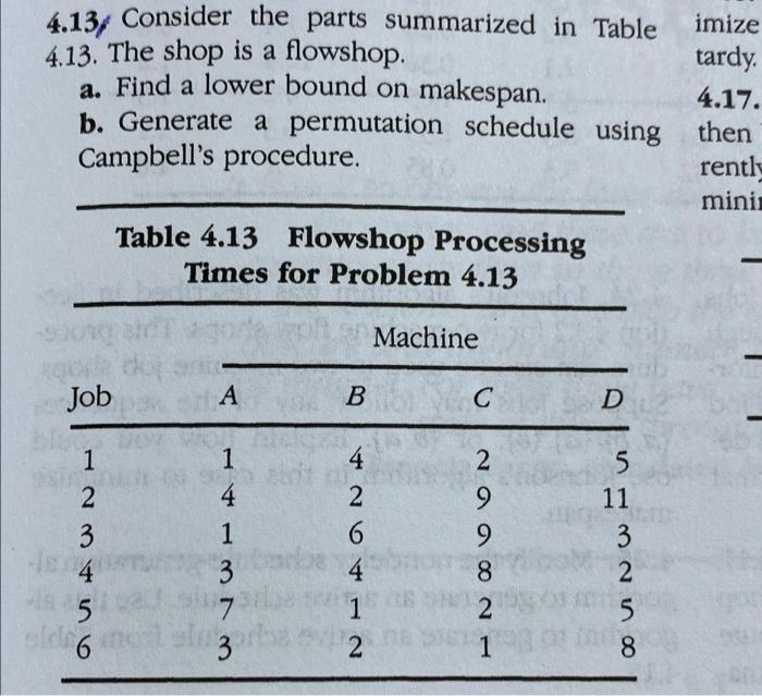 4.13, Consider the parts summarized in Table