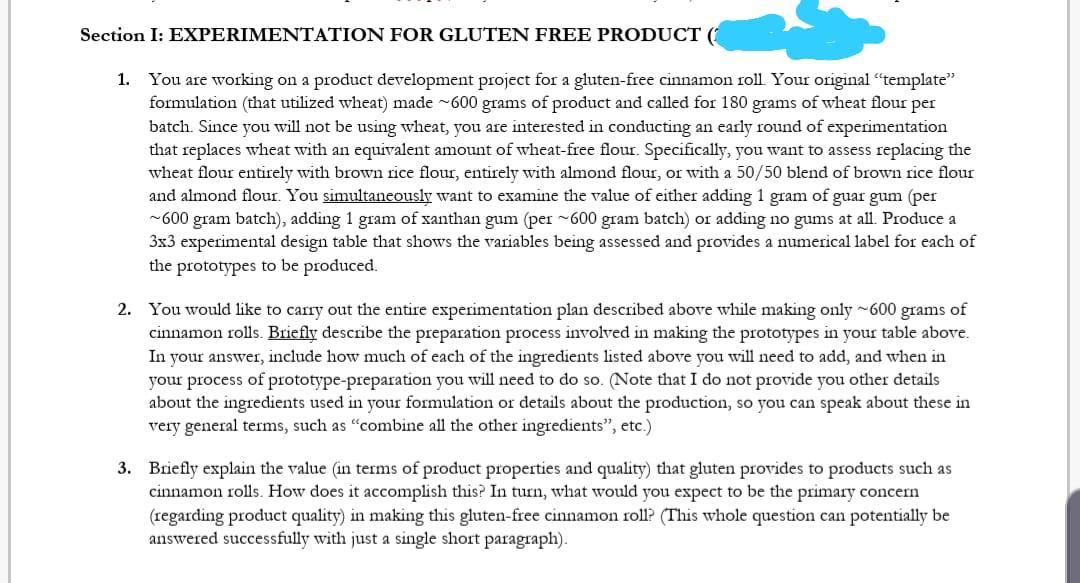Section I: EXPERIMENTATION FOR GLUTEN FREE