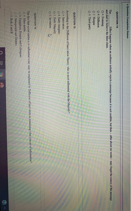 Question Completion Status QUESTION 14 The Effect