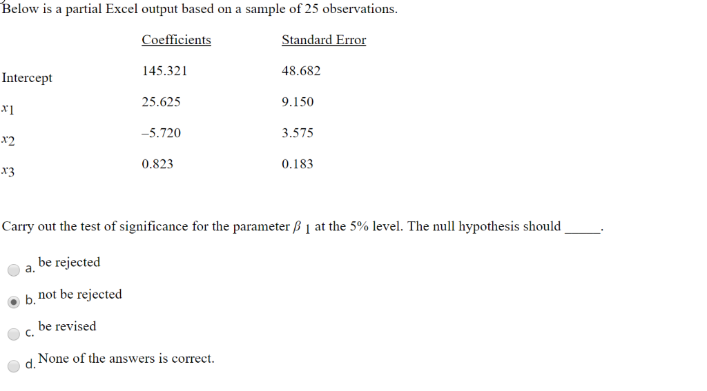 Below is a partial Excel output based on a sample