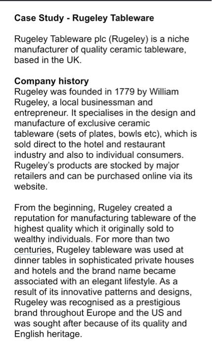 Case Study - Rugeley Tableware Rugeley Tableware