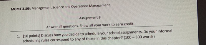 MGMT 3106: Management Science and Operations