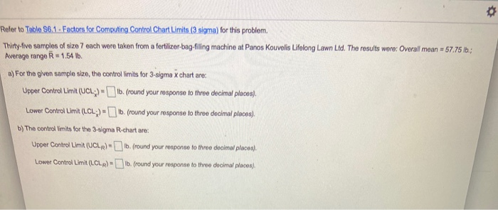 Refer to Toble 56.1. Factors for Computing