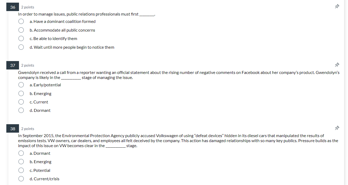 36 2 points In order to manage issues, public