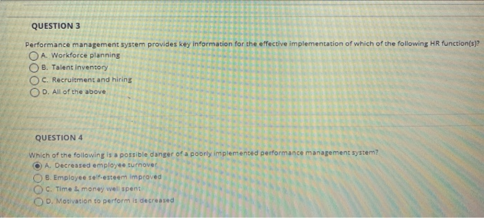 please help QUESTION 3 Performance management
