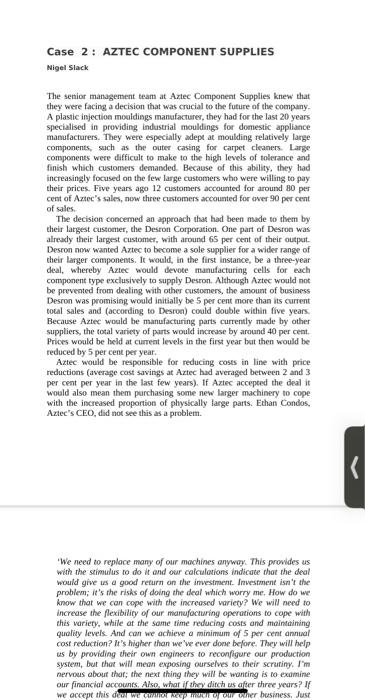 Case 2: AZTEC COMPONENT SUPPLIES Nigel Slack The