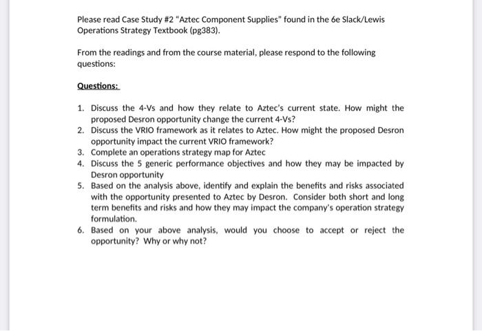 Case 2: AZTEC COMPONENT SUPPLIES Nigel Slack The