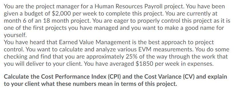 You are the project manager for a Human Resources