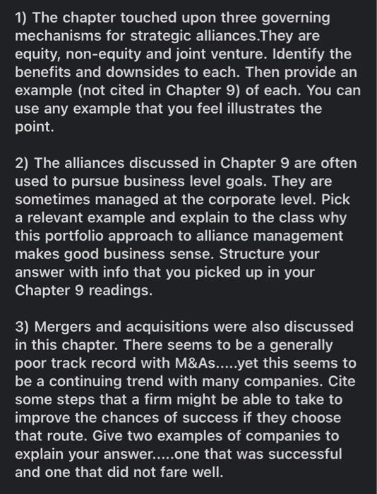 please answer in your own words . 1) The chapter