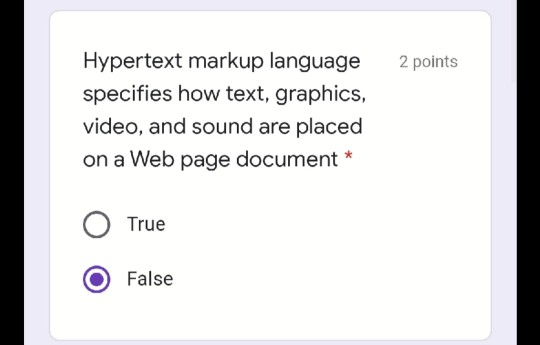 2 points Hypertext markup language specifies how