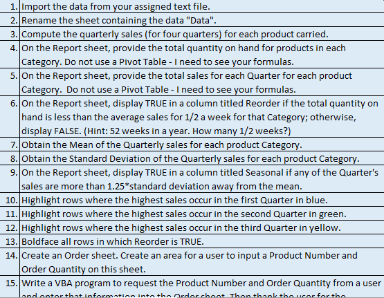 1. Import the data from your assigned text file.