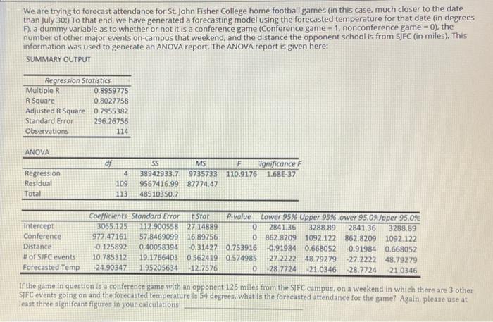 We are trying to forecast attendance for St. John