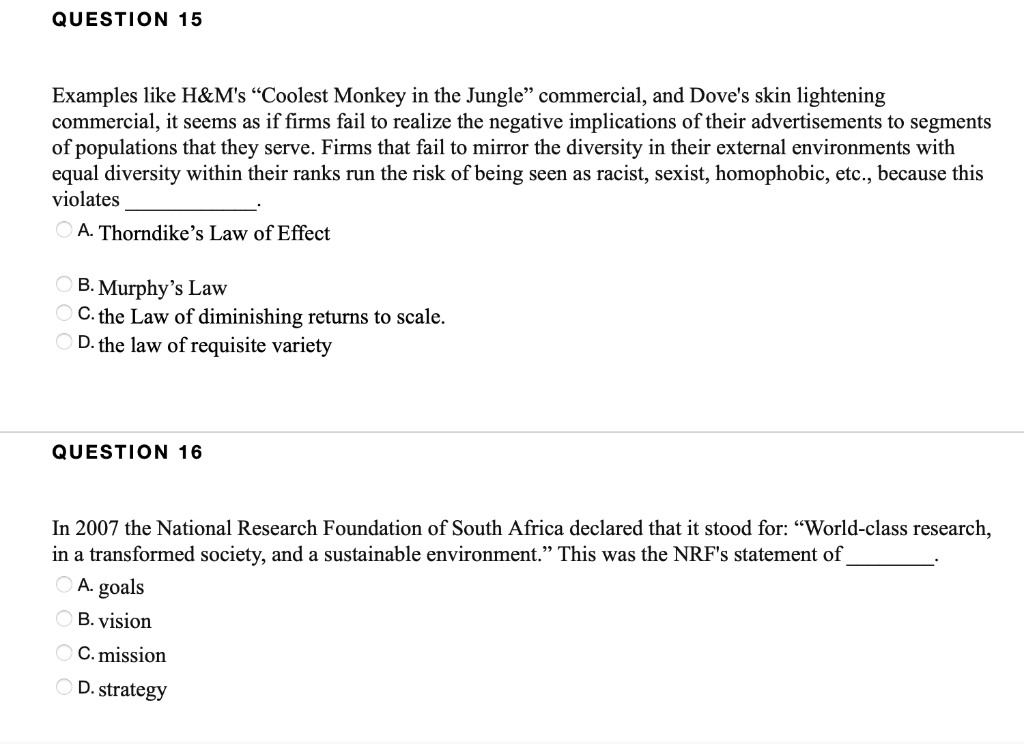 QUESTION 15 Examples like H&M's Coolest Monkey in