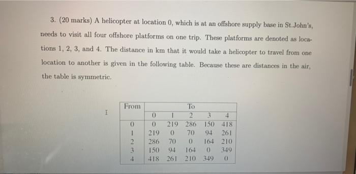 3. (20 marks) A helicopter at location 0, which