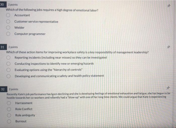 30 2 points Which of the following jobs requires