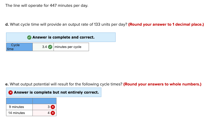 The line will operate for 447 minutes per day. d.