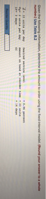 Given the following information, determine the