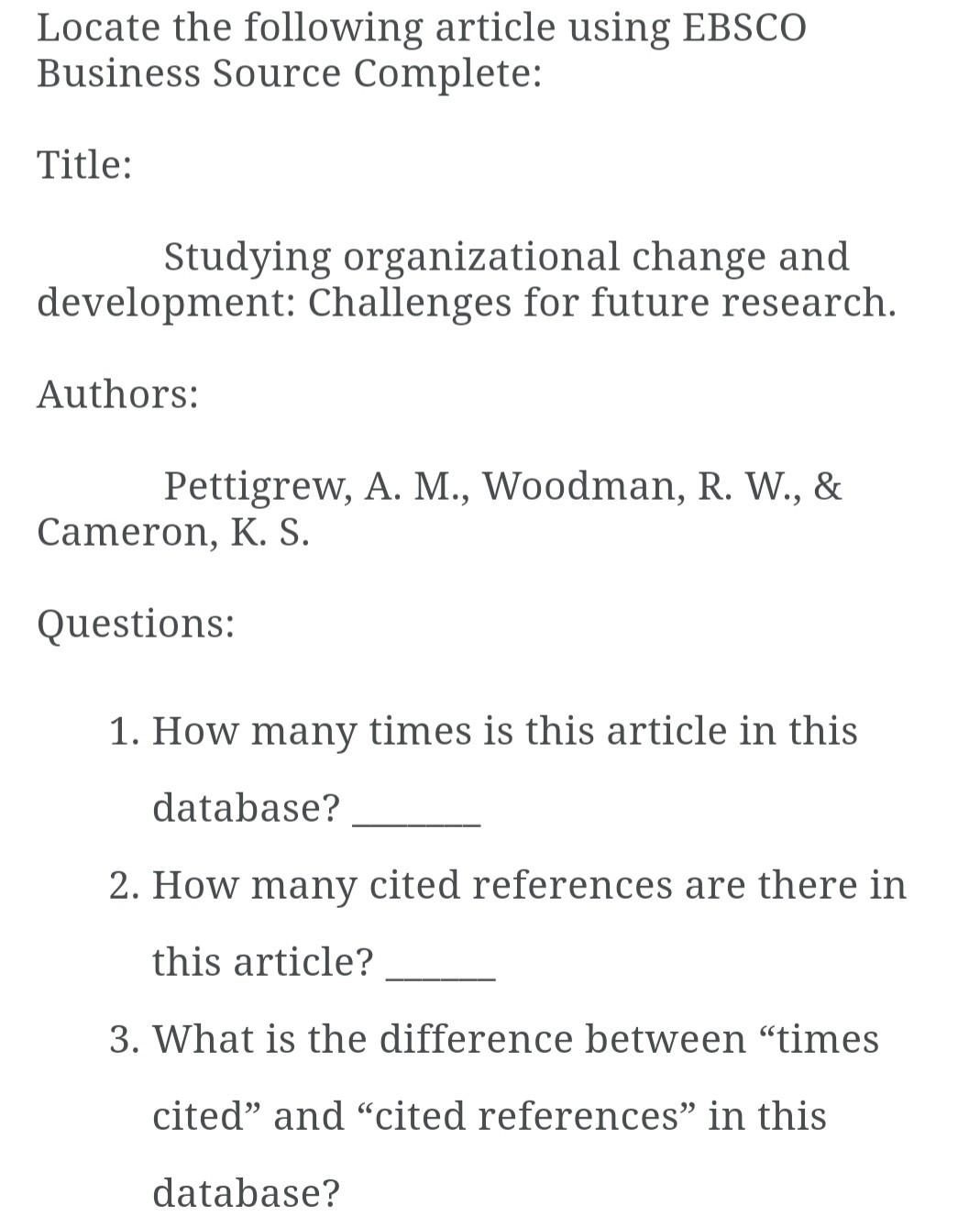 Locate the following article using EBSCO Business