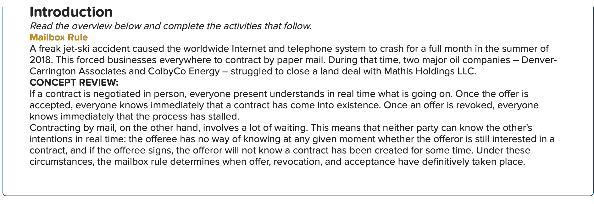 Introduction Read the overview below and complete