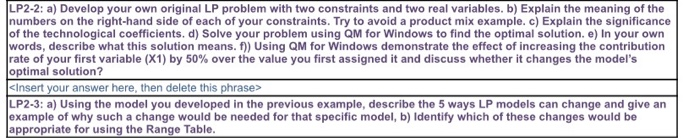 LP2-2: a) Develop your own original LP problem