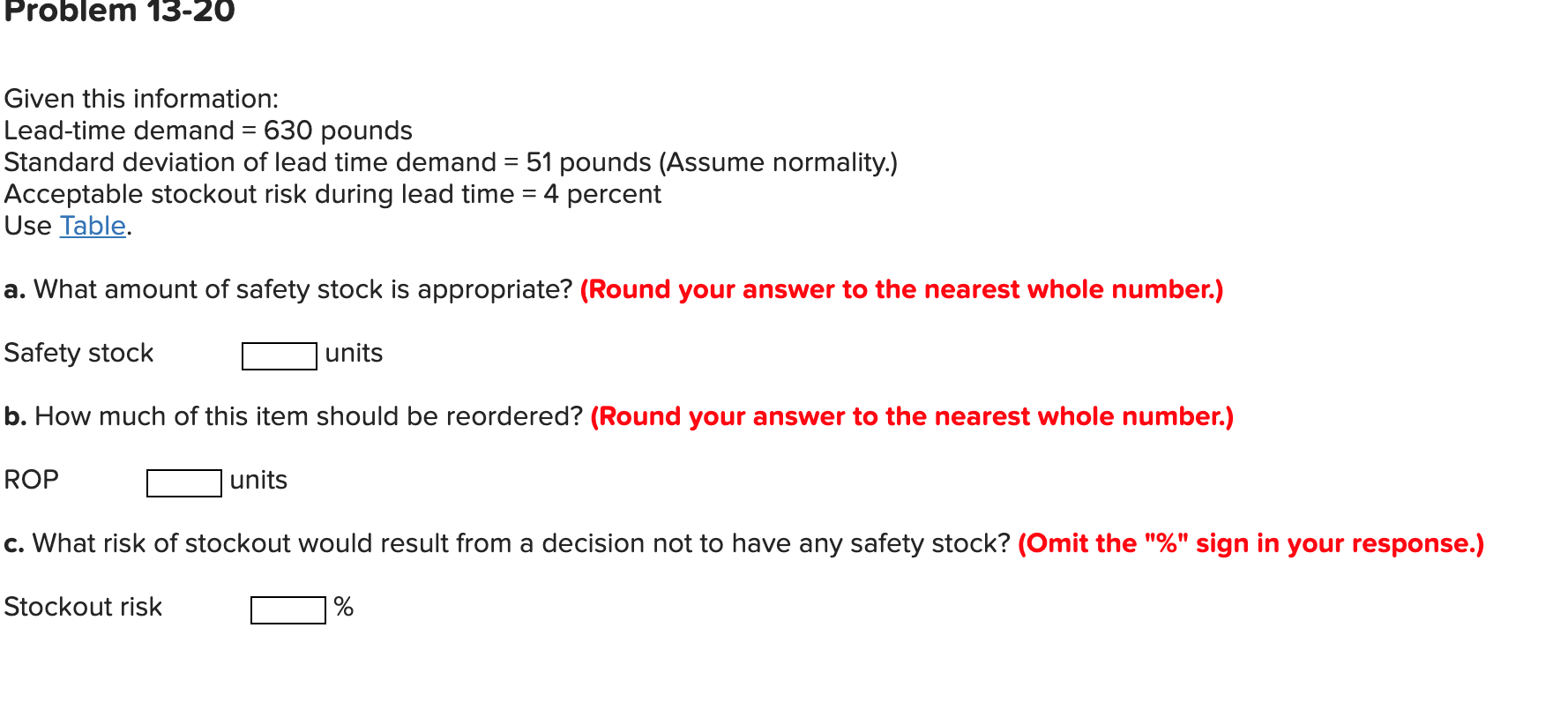 Problem 13-20 Given this information: Lead-time