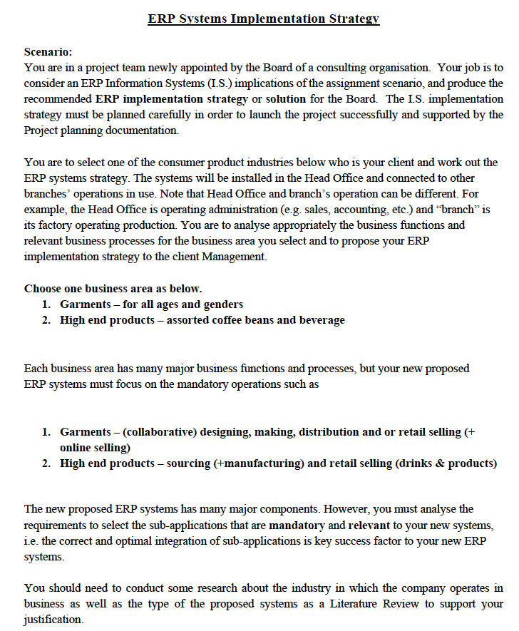 ENTERPRISE RESOURCE PLANNING ERP Systems