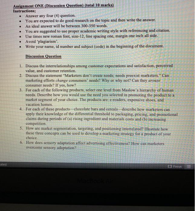 . Assignment ONE (Discussion Question) (total 10