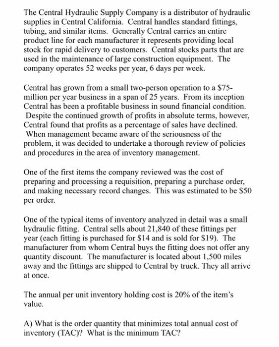 The Central Hydraulic Supply Company is a