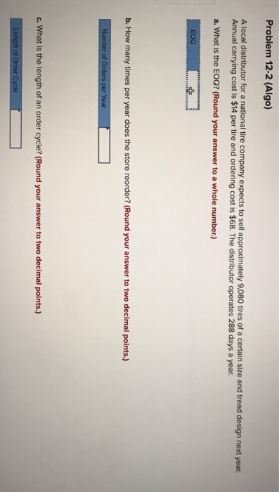 Problem 12-2 (Algo) A local distributor for a
