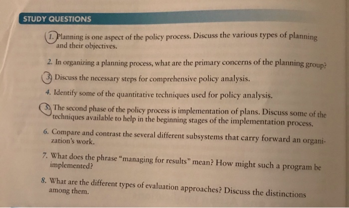 STUDY QUESTIONS 1. Planning is one aspect of the